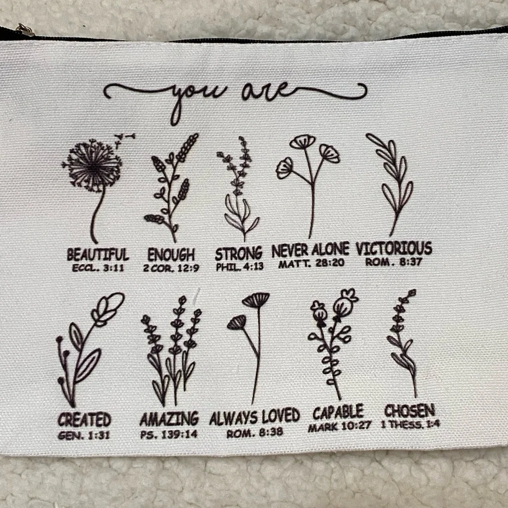 Floral Canvas Pouch with Inspirational Quotes NWOT
